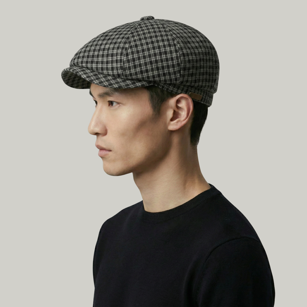 Béret Gavroche Homme Noir à Carreaux