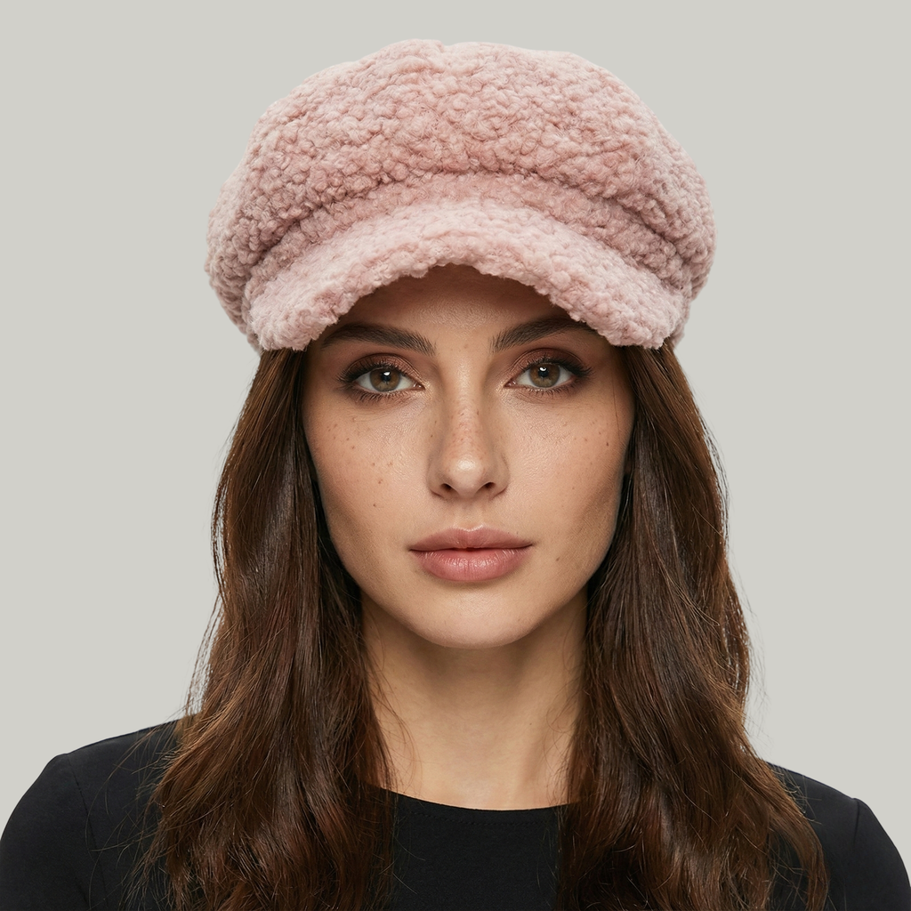 Béret Gavroche Femme Rose à Fourrure