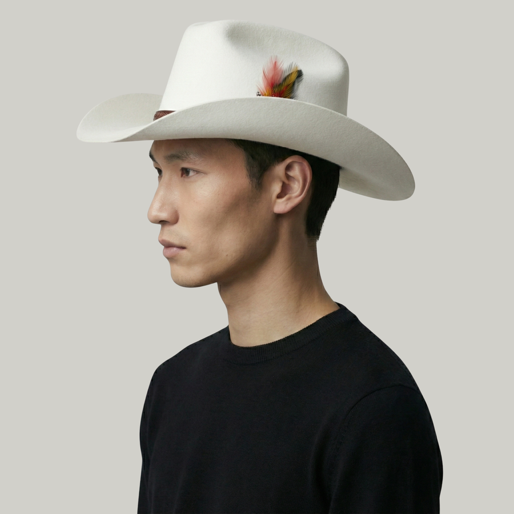 Chapeau de Cowboy Blanc à Plume