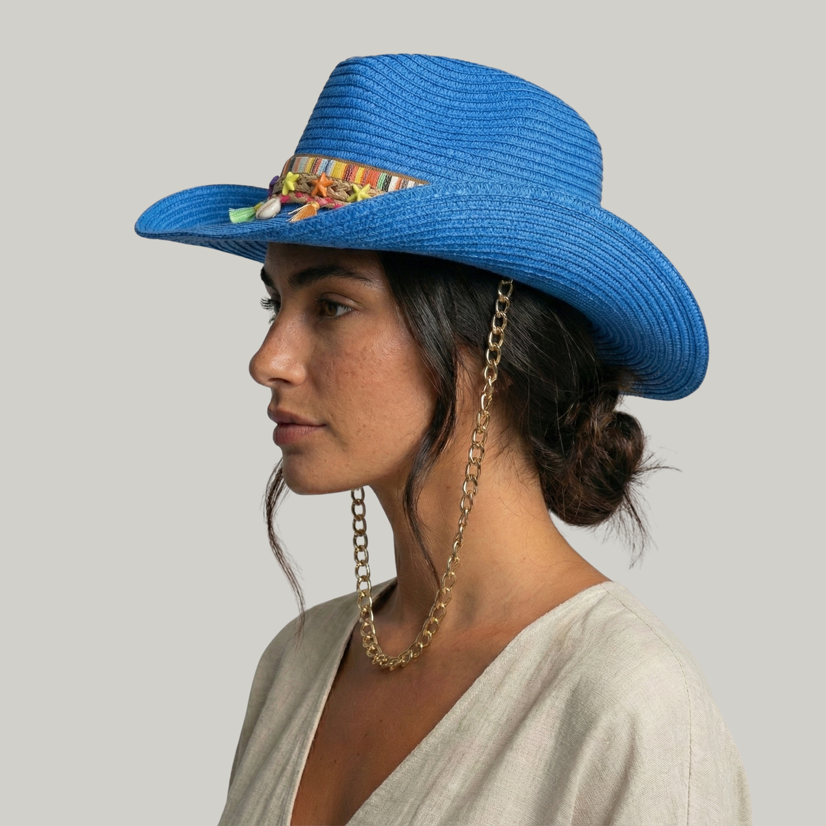 Chapeau de Cowboy Femme Bleu Vintage