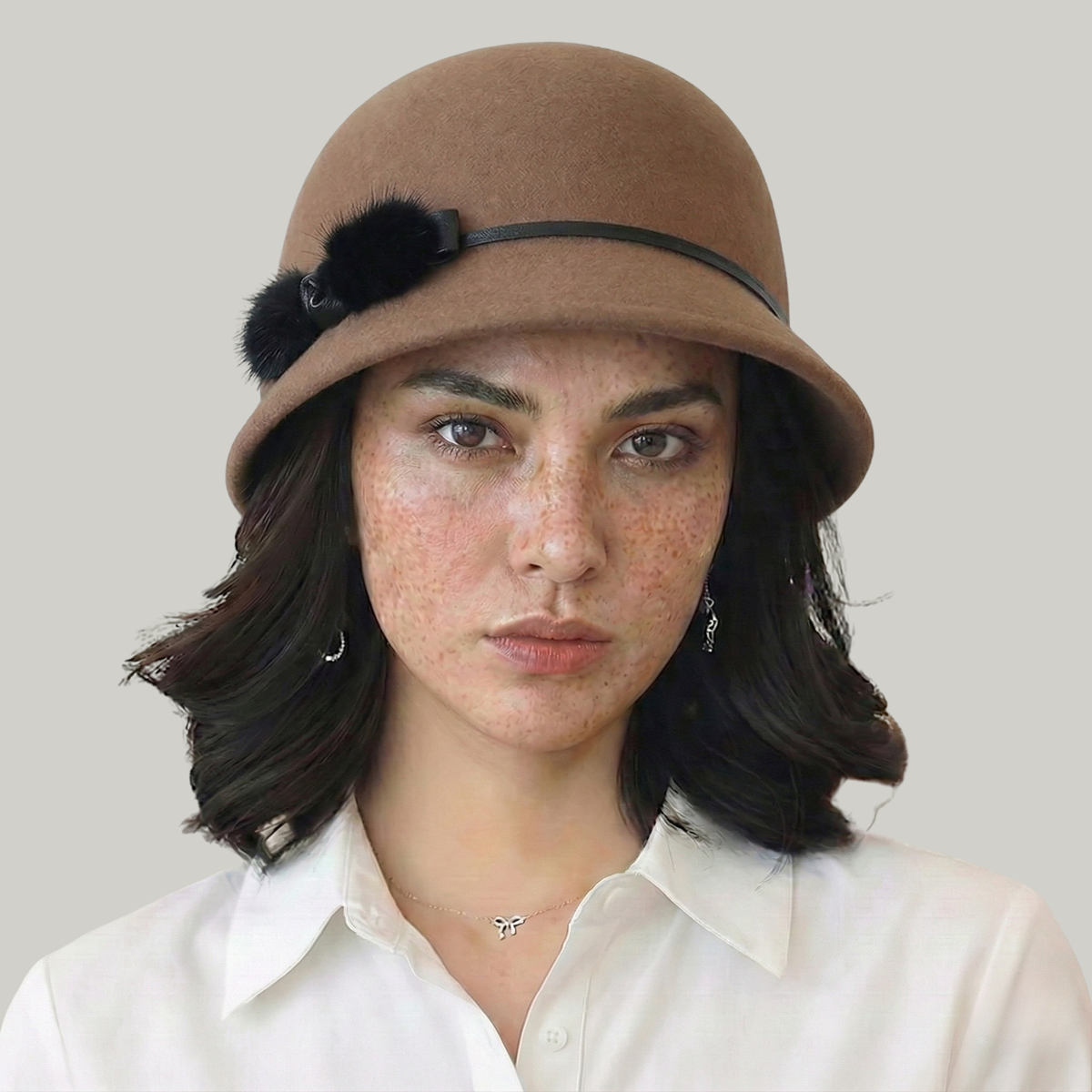 Chapeau Melon Femme Marron à Noeud