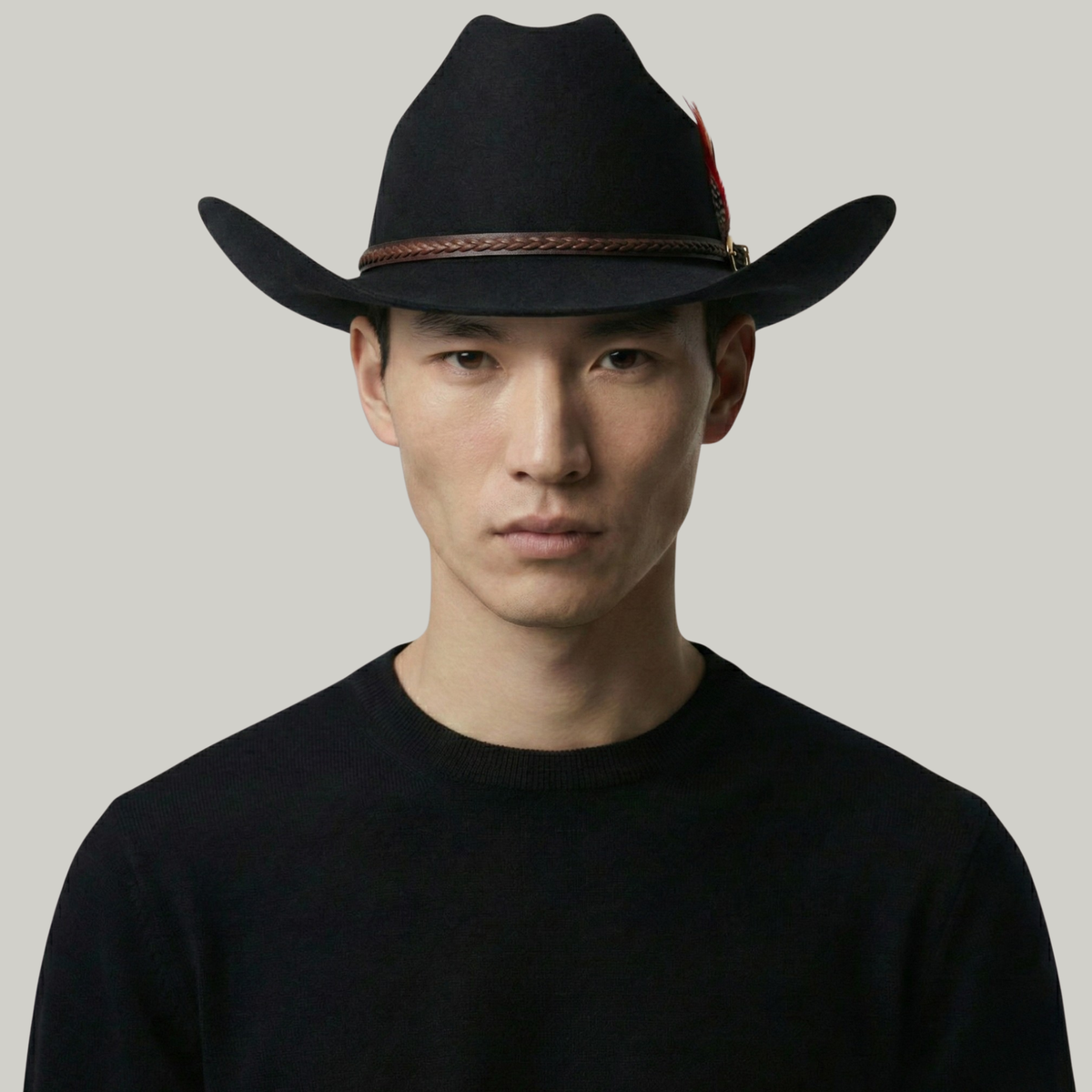 Chapeau de Cowboy Noir à Plume