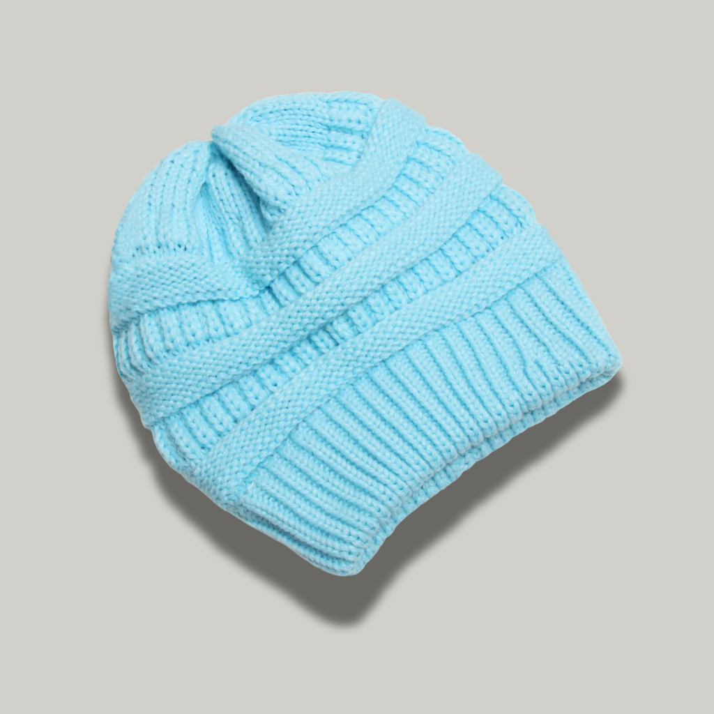 Bonnet Tricot Femme Bleu à Relief