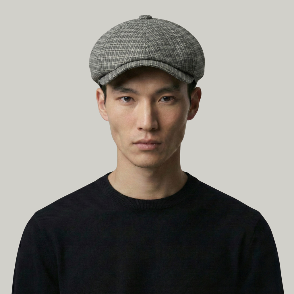 Béret Gavroche Homme Gris à Carreaux