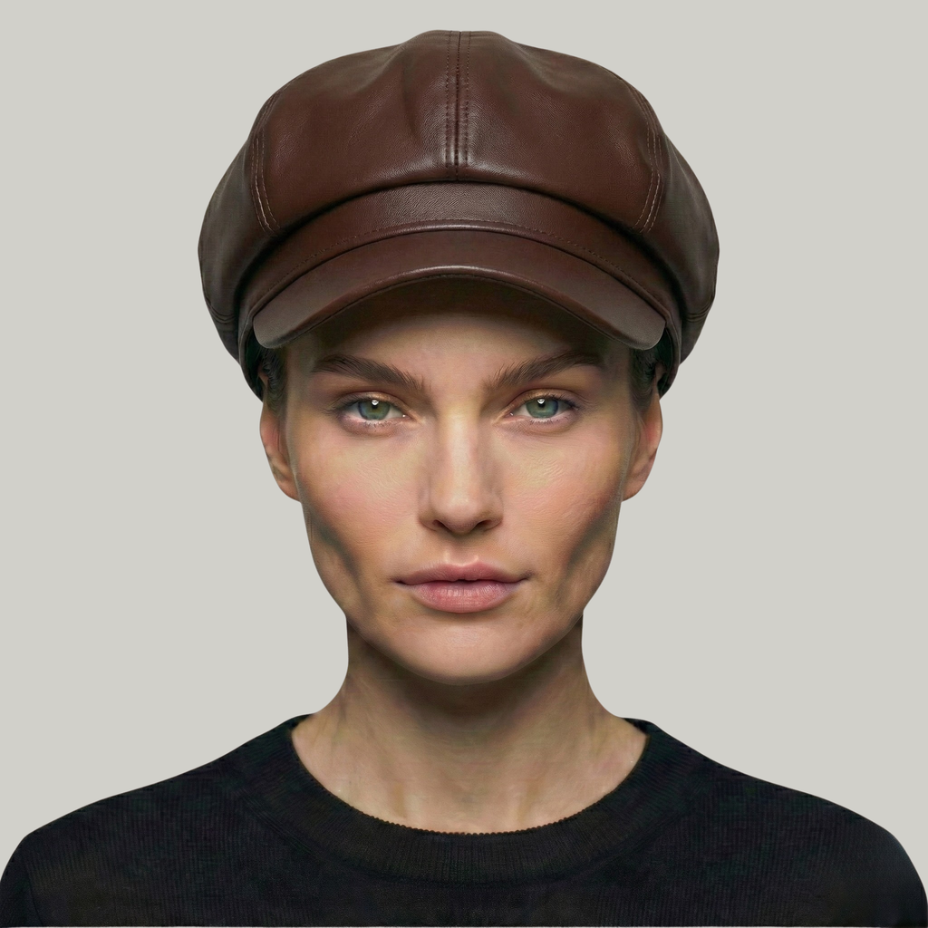 Béret Gavroche Femme Marron Simili Cuir