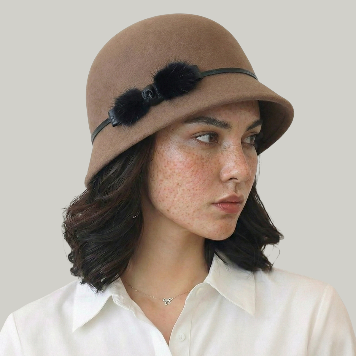 Chapeau Melon Femme Marron à Noeud