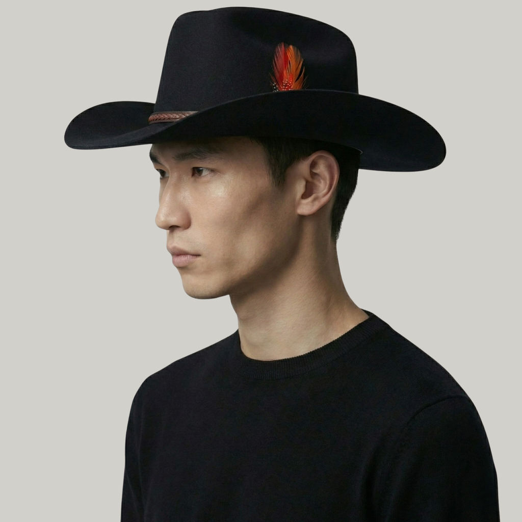 Chapeau de Cowboy Noir à Plume