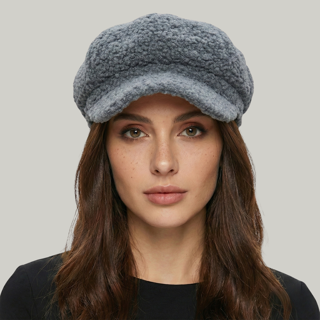 Béret Gavroche Femme Gris à Fourrure