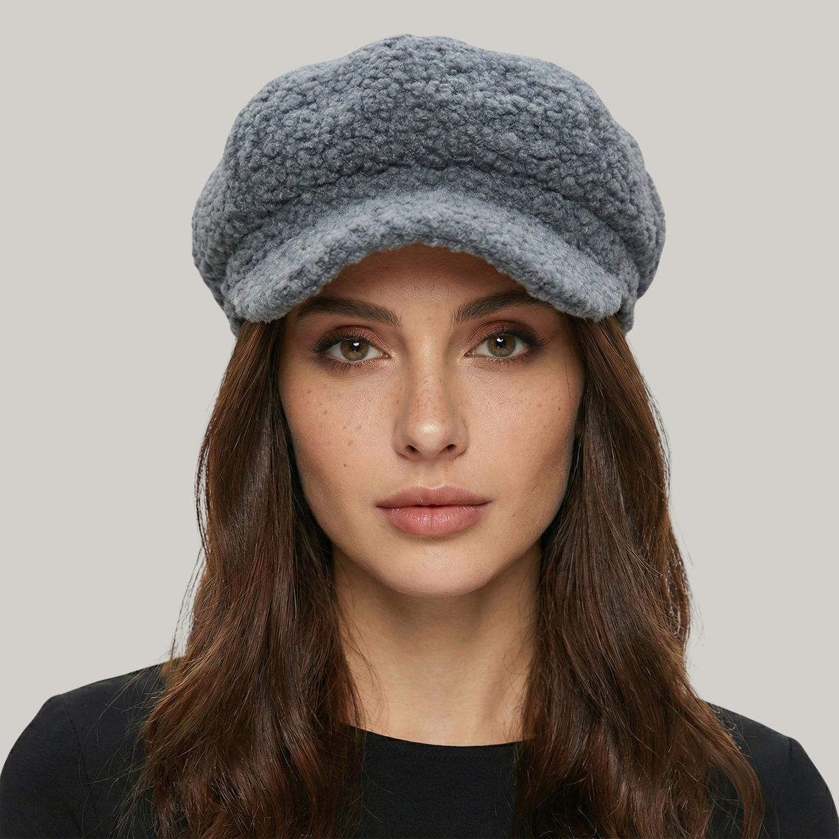 Béret Gavroche Femme Gris à Fourrure