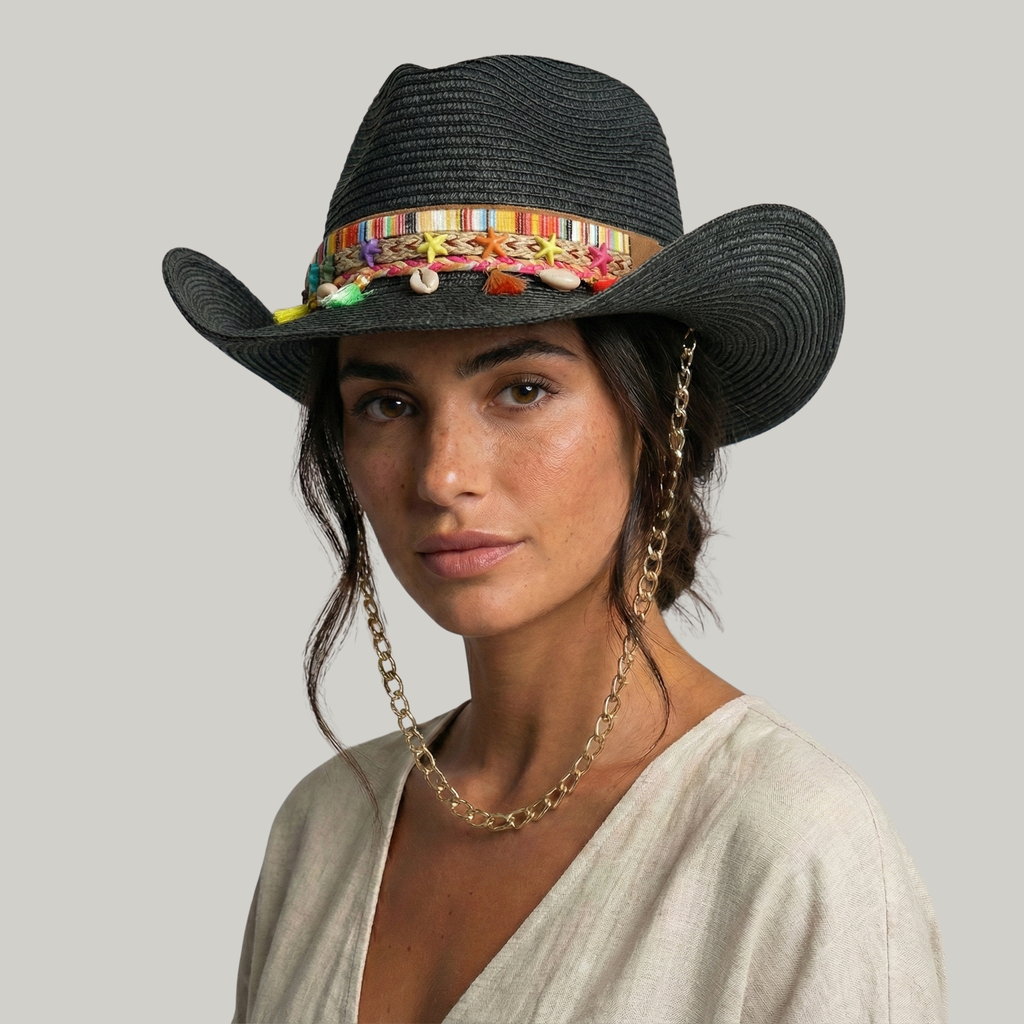 Chapeau de Cowboy Femme Noir Vintage