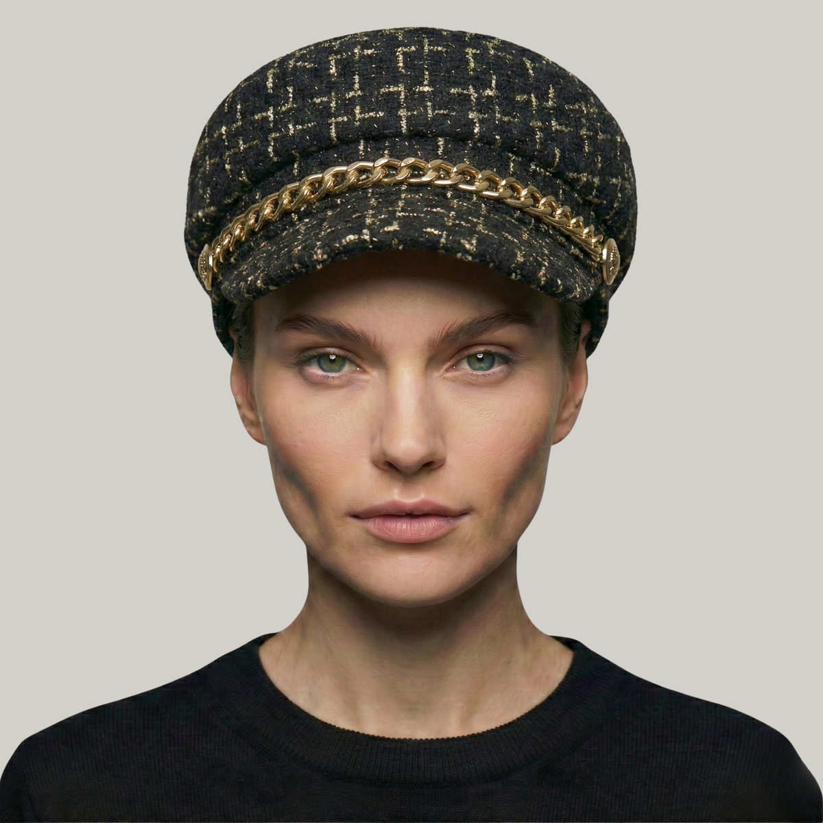 Béret Gavroche Femme Noir Chaine