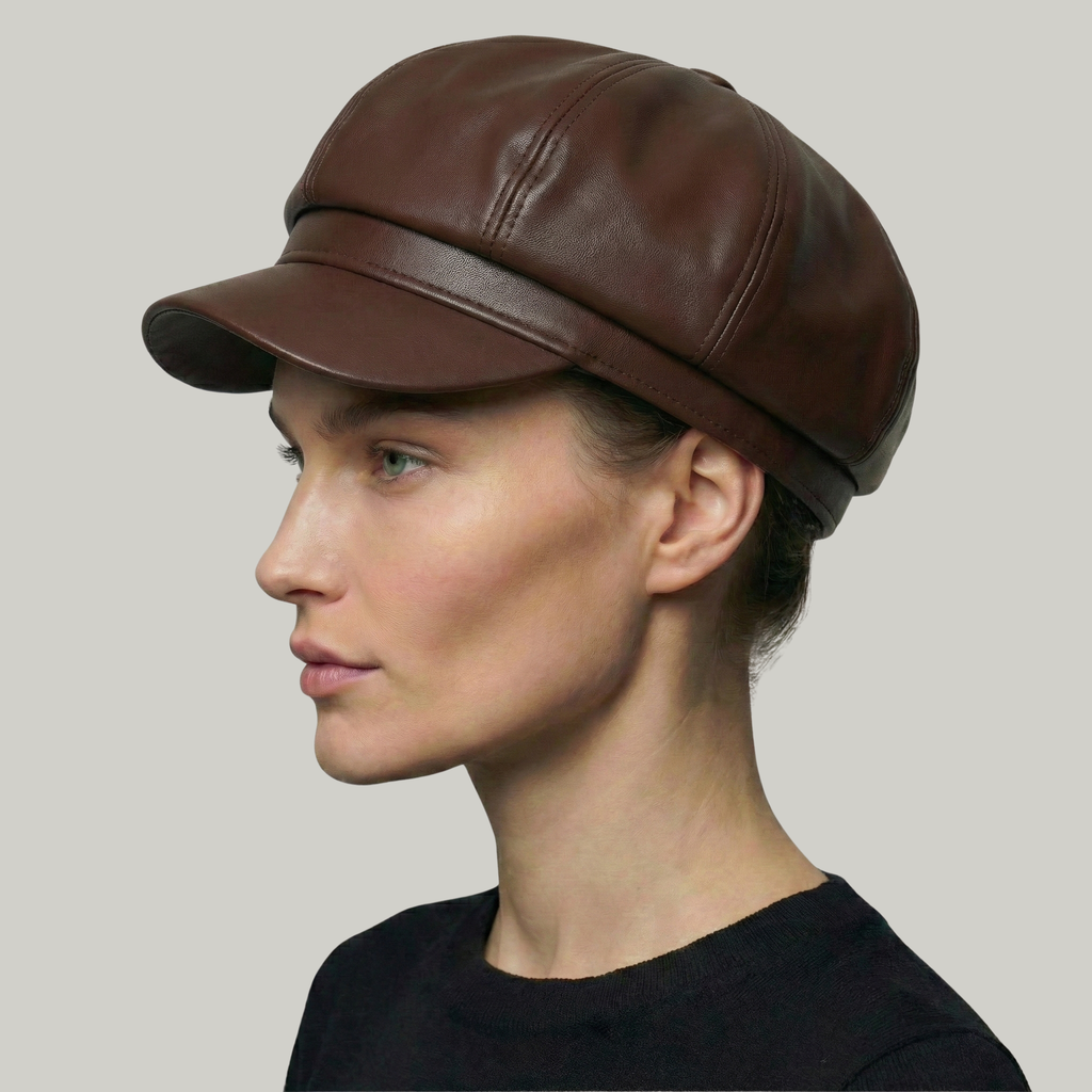 Béret Gavroche Femme Marron Simili Cuir