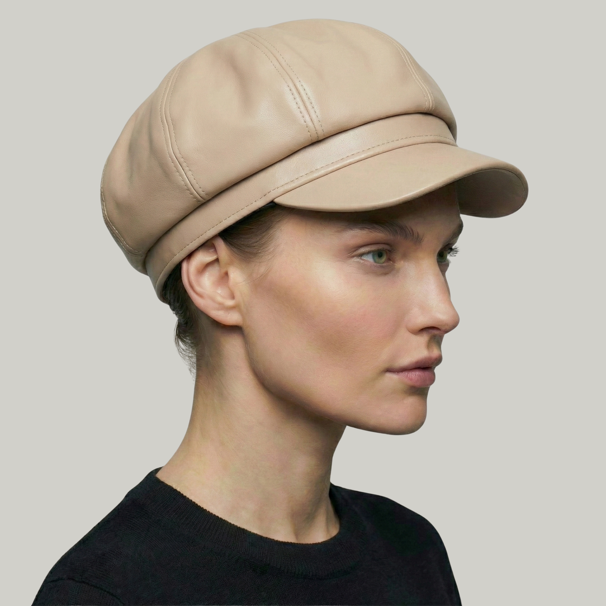 Béret Gavroche Femme Beige Simili Cuir