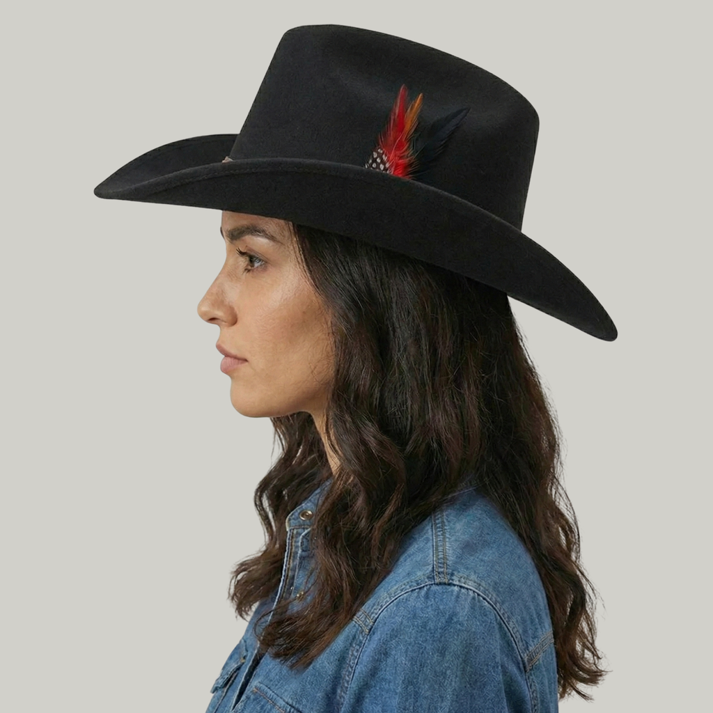 Chapeau de Cowboy Noir à Plume